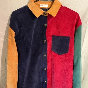Color block corduroy button up